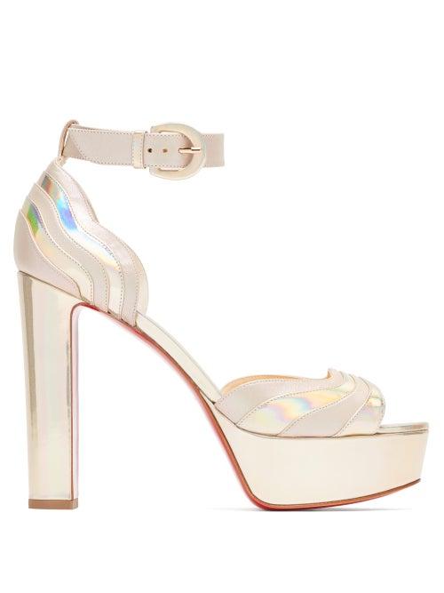 Matchesfashion.com Christian Louboutin - Degratissimo 130 Metallic Leather Platform Sandals - Womens - Silver