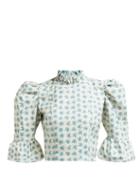 Matchesfashion.com Batsheva - Puffed Sleeve Floral Print Cotton Top - Womens - Cream Multi