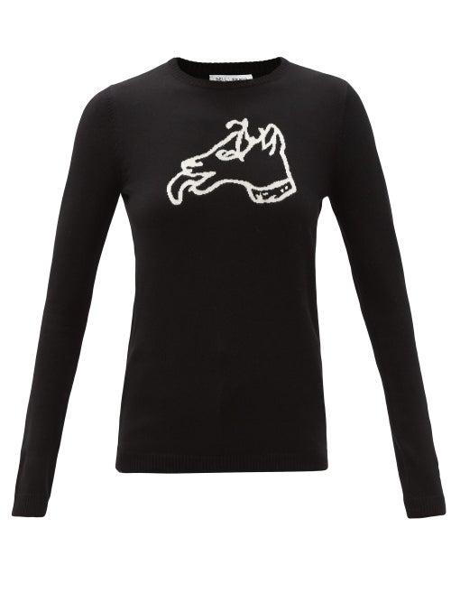 Matchesfashion.com Bella Freud - Dog-intarsia Wool Sweater - Womens - Black