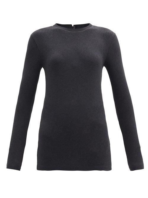 Matchesfashion.com Brunello Cucinelli - Ribbed Cotton-blend Jersey Long-sleeved T-shirt - Womens - Dark Grey
