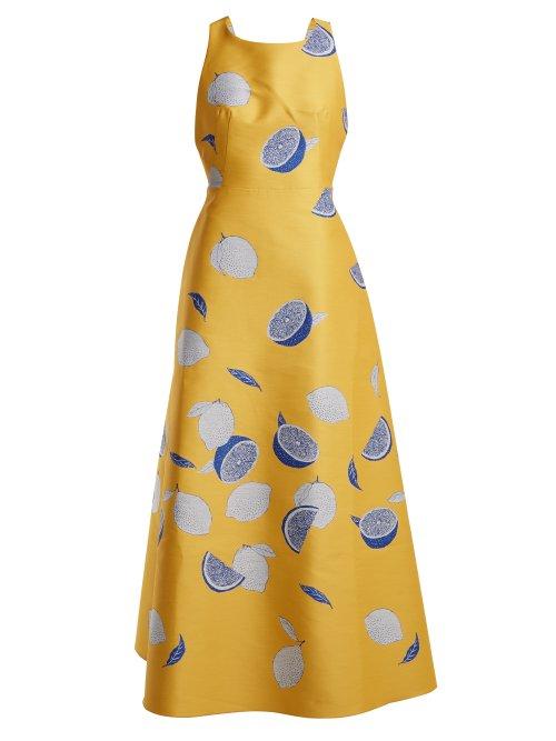 Matchesfashion.com Vika Gazinskaya - Lemon Jacquard Cotton Blend Dress - Womens - Yellow Multi