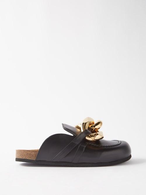 Jw Anderson - Chain Backless Leather Loafers - Mens - Black
