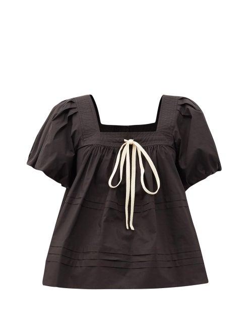 Matchesfashion.com Lee Mathews - Robin Pleated Cotton-poplin Blouse - Womens - Black
