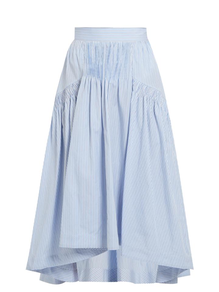 Teija Smocked Dip-hem Striped Cotton Skirt