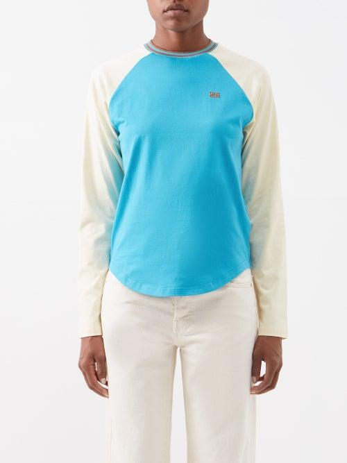Wales Bonner - Raglan Organic-cotton Jersey T-shirt - Womens - Yellow Blue