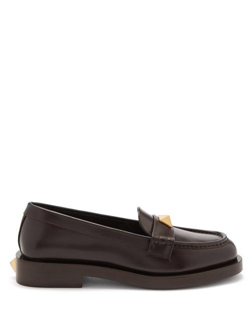 Valentino Garavani - Roman Stud Leather Loafers - Womens - Dark Brown