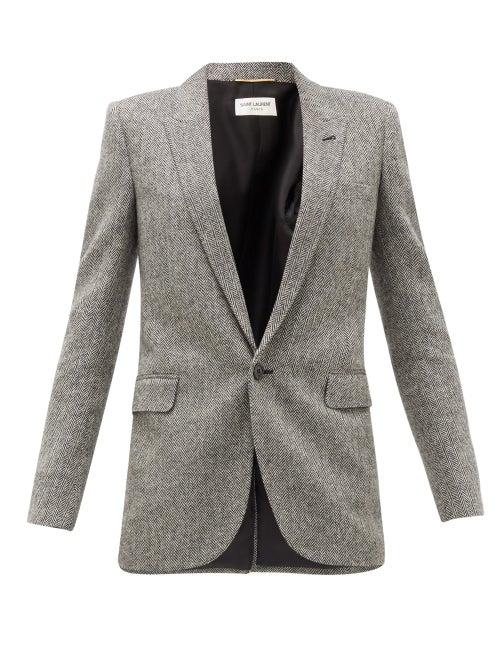 Matchesfashion.com Saint Laurent - Single-breasted Herringbone Wool Blazer - Womens - White Black