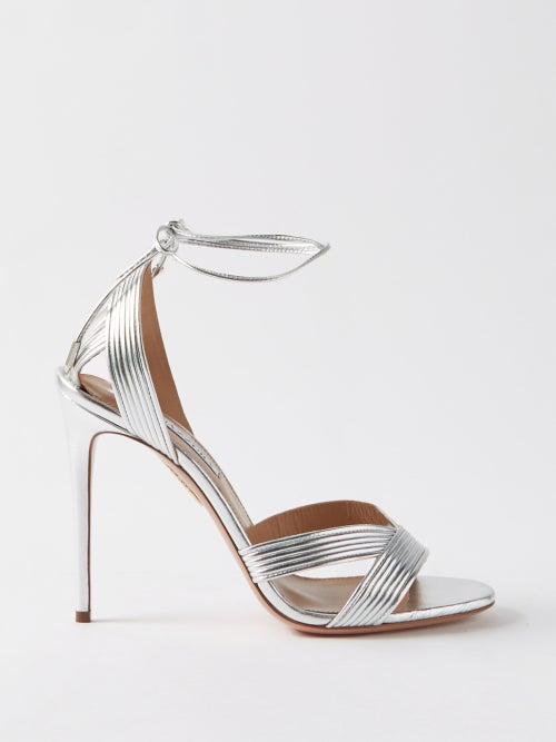 Aquazzura - Ari 105 Metallic-leather Sandals - Womens - Silver