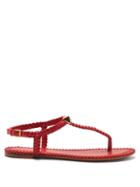 Ladies Shoes Valentino Garavani - Roman Stud Flat Macram-leather Sandals - Womens - Red
