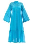 Etro - Lace-trimmed Silk-crepe Midi Dress - Womens - Blue