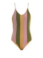 Matchesfashion.com Oseree - Lumire Striped Metallic Swimsuit - Womens - Pink Multi