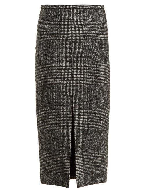 Matchesfashion.com Rochas - Check Wool Blend Pencil Skirt - Womens - Grey Multi