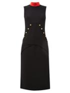 Matchesfashion.com Givenchy - Button-embellished Wool-crepe Dress - Womens - Black Red