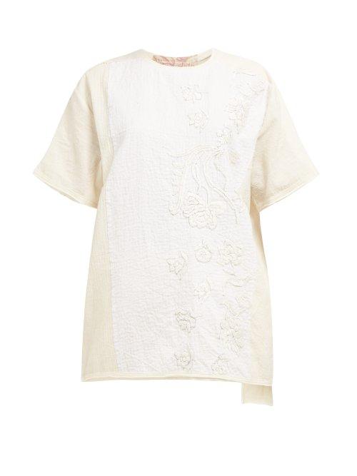 Matchesfashion.com By Walid - Tatum Floral Embroidered Cotton T Shirt - Womens - Cream