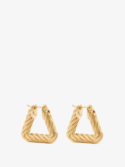 Bottega Veneta - Rope-twist 18kt Gold-plated Triangle Hoop Earrings - Womens - Yellow Gold