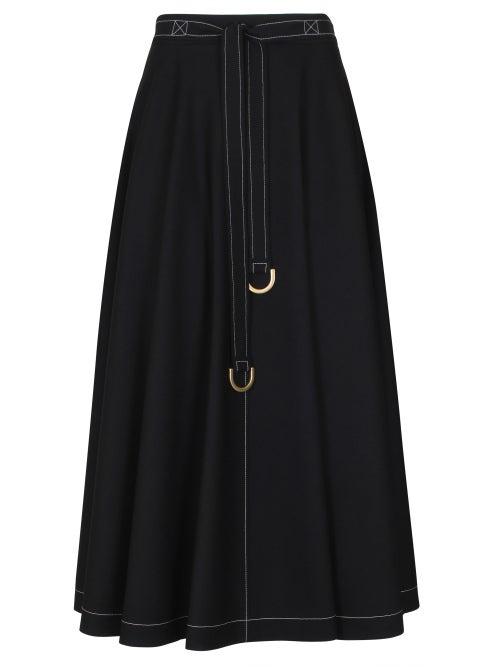 Rejina Pyo - Jodie Belted Canvas Midi Skirt - Womens - Black