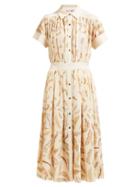 Matchesfashion.com Three Graces London - Honor Leaf Print Silk Crepe De Chine Midi Dress - Womens - Cream Multi