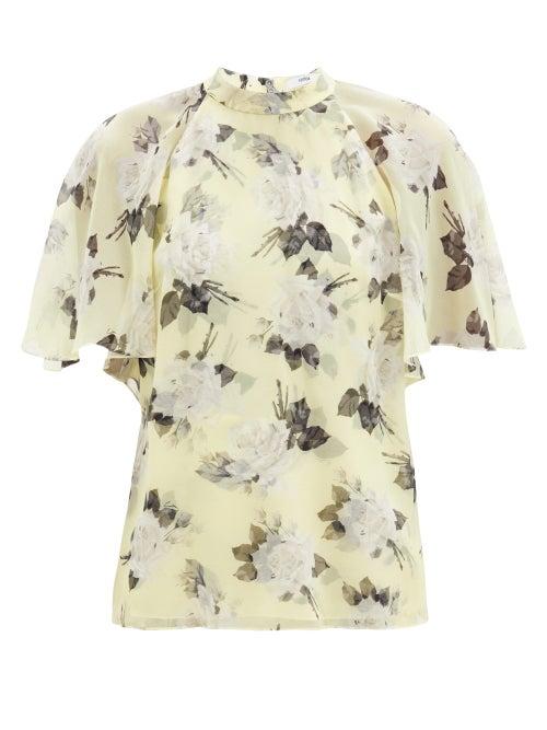 Matchesfashion.com Erdem - Bennet Rosemont Wallpaper-print Silk Top - Womens - Yellow Print