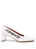 Vetements - Logo-print Block-heel Leather Pumps - Womens - White Black