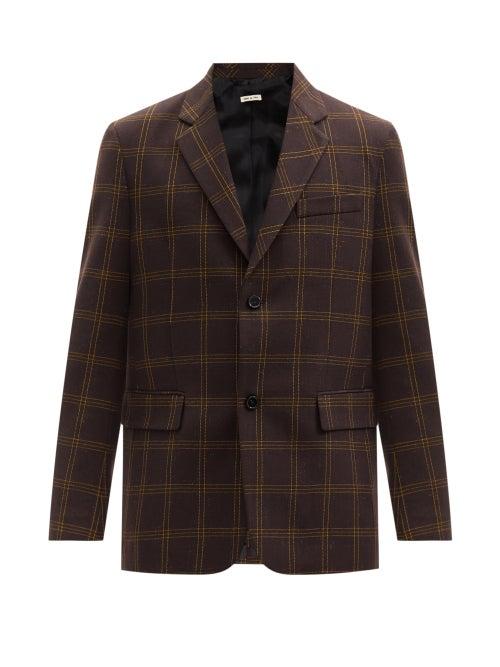 Matchesfashion.com Marni - Single-breasted Check Wool-blend Jacket - Mens - Brown
