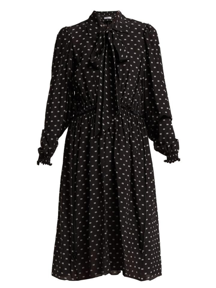 Balenciaga Reverence Bb-print Tie-neck Silk Dress