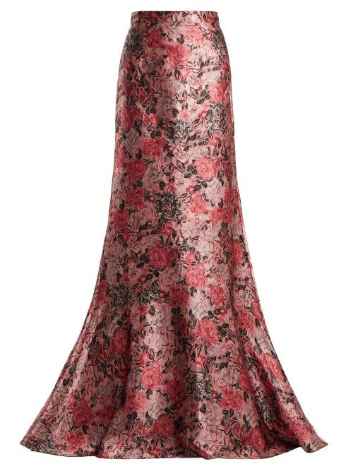 Matchesfashion.com Erdem - Clement Rose Jacquard Maxi Skirt - Womens - Pink Multi