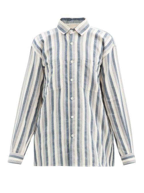 Matchesfashion.com Marrakshi Life - Striped Cotton-blend Oxford Shirt - Womens - Blue Stripe