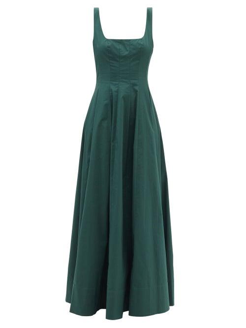 Staud - Wells Cotton-blend Maxi Dress - Womens - Dark Green
