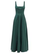 Staud - Wells Cotton-blend Maxi Dress - Womens - Dark Green