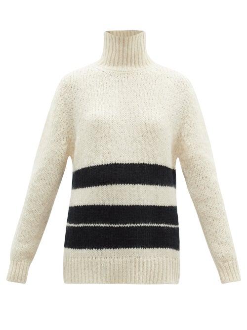 Ladies Rtw Jil Sander - High-neck Striped Mohair-blend Sweater - Womens - White Black