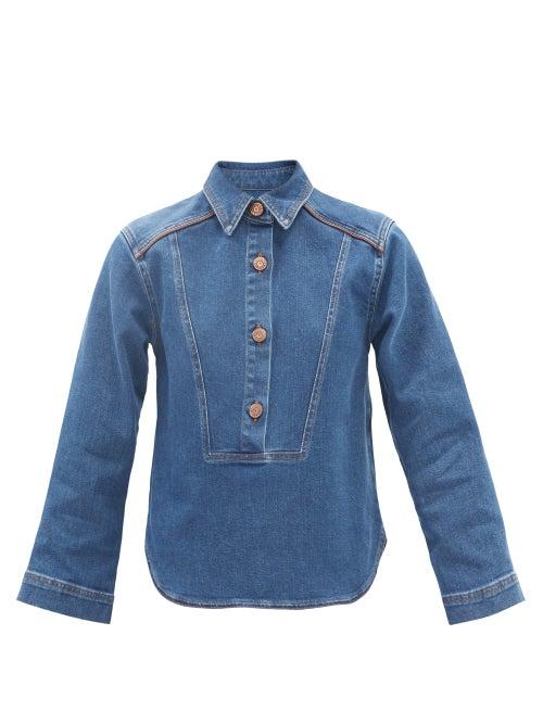 See By Chlo - Contrast-piping Denim Shirt - Womens - Mid Denim