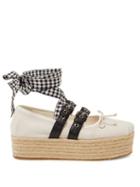 Matchesfashion.com Miu Miu - Buckle Fastening Leather Ballerina Espadrilles - Womens - White