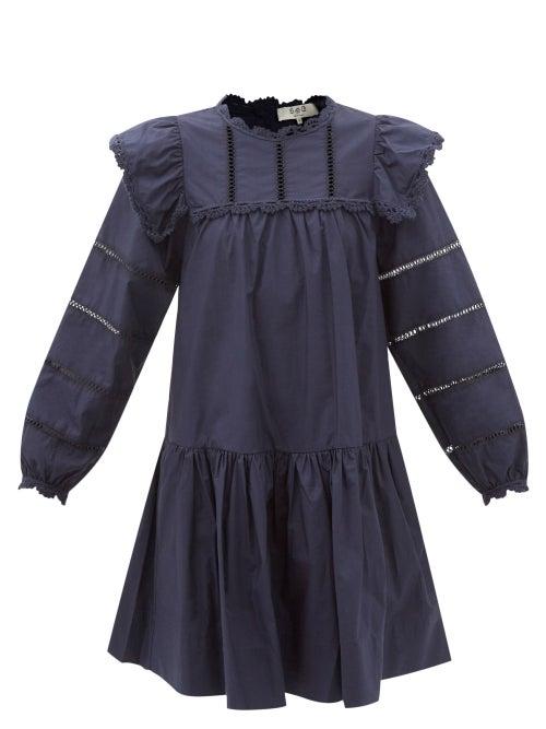 Sea - Rylee Crochet-trimmed Cotton-poplin Mini Dress - Womens - Navy