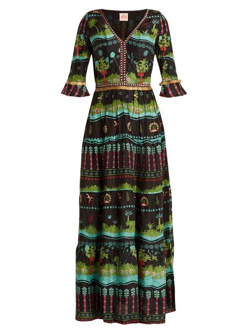 Matchesfashion.com Le Sirenuse, Positano - Anita Eden Print V Neck Silk Dress - Womens - Black Multi