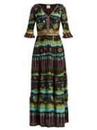 Matchesfashion.com Le Sirenuse, Positano - Anita Eden Print V Neck Silk Dress - Womens - Black Multi