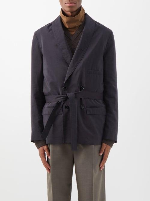 Lemaire - Double-breasted Belted Silk-blend Jacket - Mens - Black