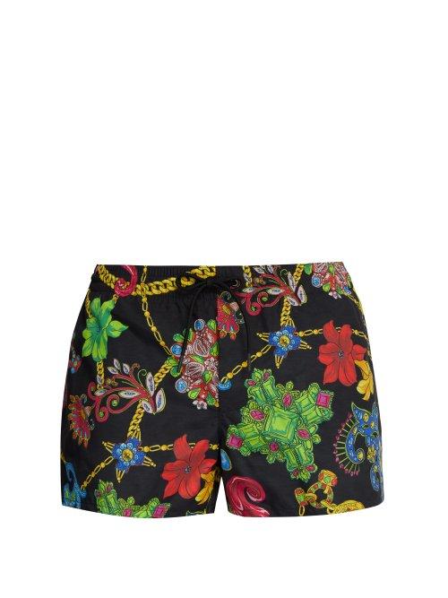 Matchesfashion.com Versace - Gioelleria Jets Print Swim Shorts - Mens - Black Multi