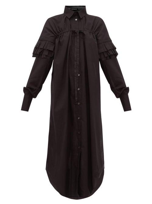 Matchesfashion.com Ann Demeulemeester - Ruffle Sleeve Cotton Poplin Shirt Dress - Womens - Black
