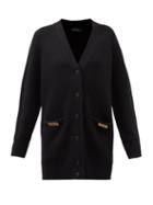 Versace - Greca-plaque Ribbed-wool Cardigan - Womens - Black