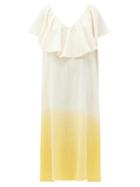 Matchesfashion.com Anaak - Brigitte Ruffled V-neck Dip-dyed Cotton Dress - Womens - Yellow Multi