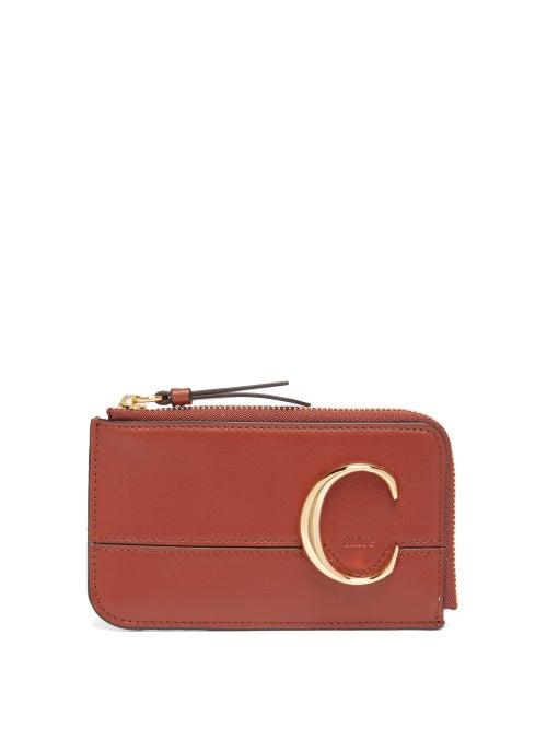 Matchesfashion.com Chlo - The C Logo Leather Card And Coin Purse - Womens - Dark Brown