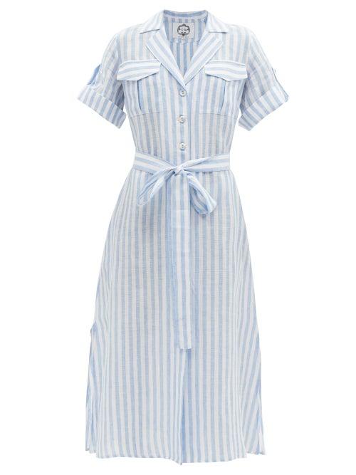 Ladies Beachwear Evi Grintela - Striped Linen-poplin Shirt Dress - Womens - Blue White