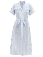 Ladies Beachwear Evi Grintela - Striped Linen-poplin Shirt Dress - Womens - Blue White