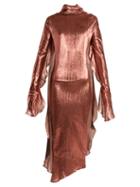 Matchesfashion.com Paula Knorr - Relief Waterfall Ruffled Silk Blend Lam Dress - Womens - Gold