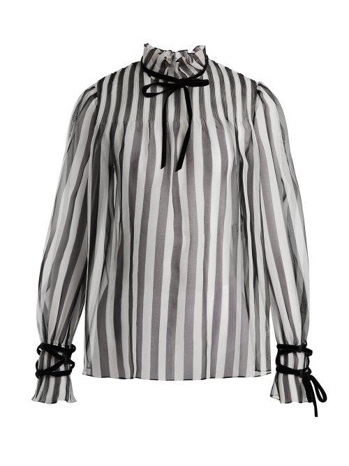 Matchesfashion.com Valentino - Striped Silk Organza Blouse - Womens - White Black