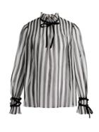 Matchesfashion.com Valentino - Striped Silk Organza Blouse - Womens - White Black