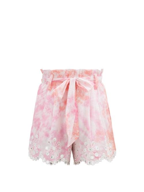 Matchesfashion.com Juliet Dunn - Paperbag-waist Tie-dyed Cotton Shorts - Womens - Pink White