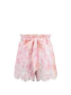 Matchesfashion.com Juliet Dunn - Paperbag-waist Tie-dyed Cotton Shorts - Womens - Pink White