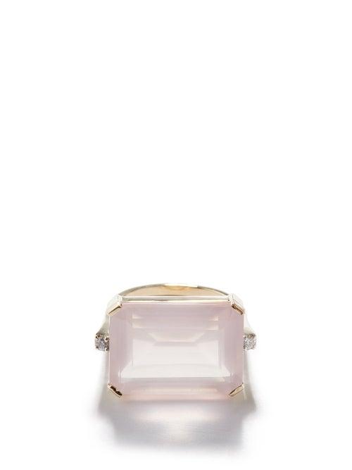 Mateo - East West Diamond, Rose Quartz & 14kt Gold Ring - Womens - Light Pink