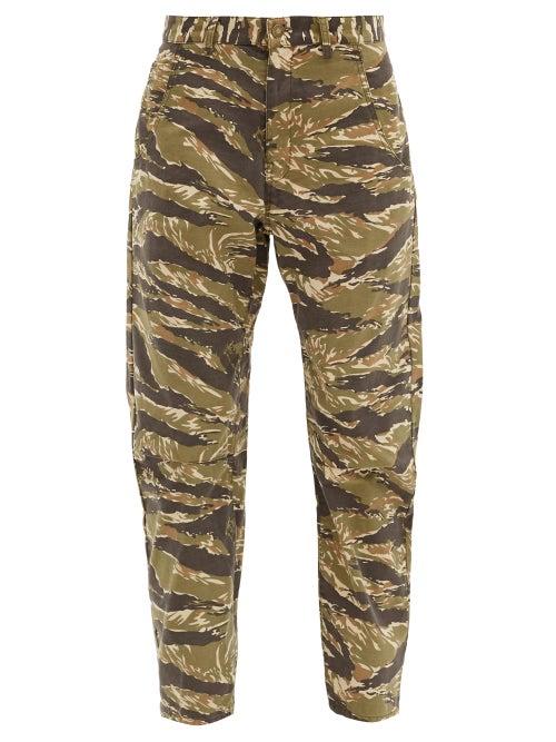 Matchesfashion.com Nili Lotan - Emerson Tiger-print Cotton Curved-leg Trousers - Womens - Green Multi